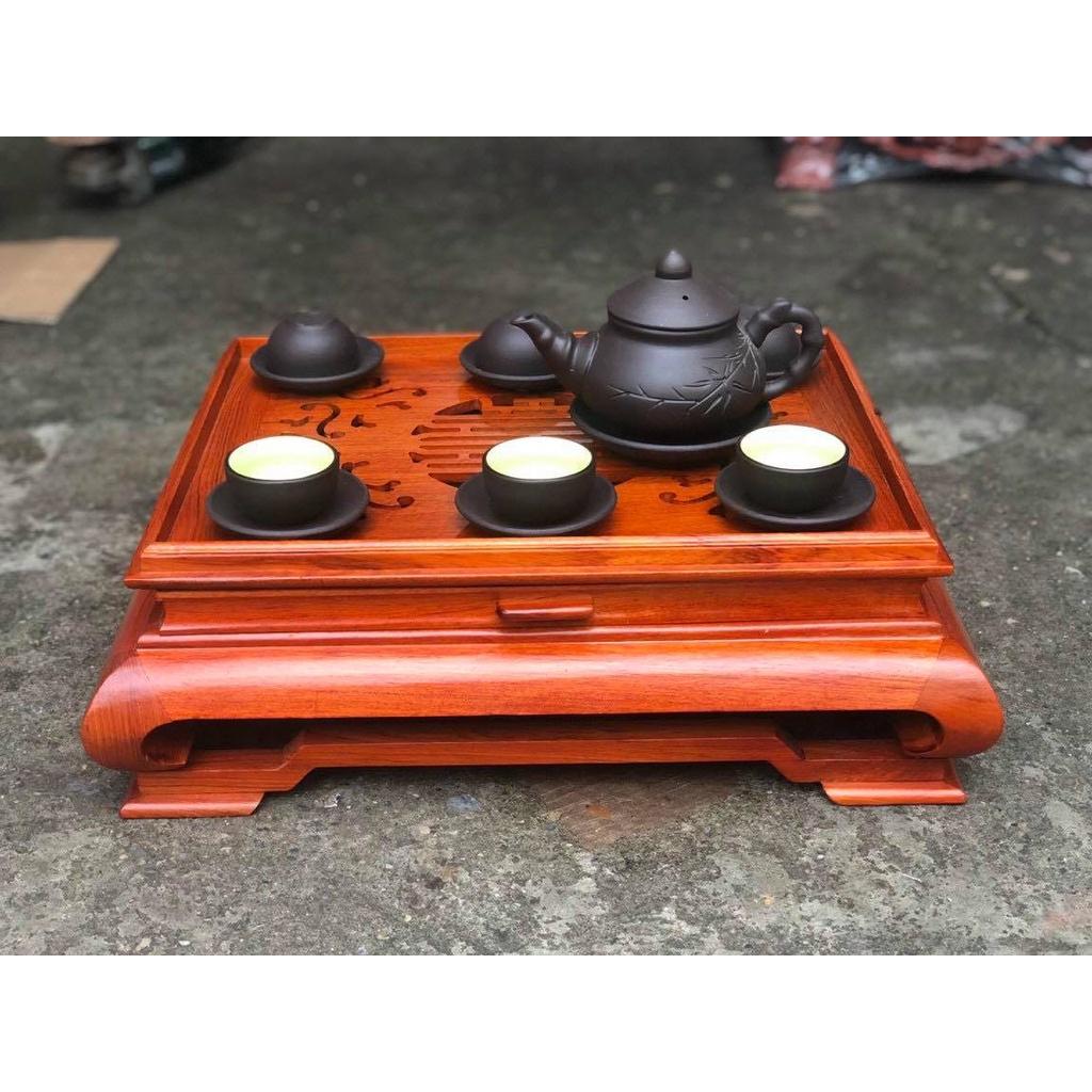 Khay trà gỗ Hương hàng chân cuốn cong có đế dưới chân, sang trọng , khay inox 304