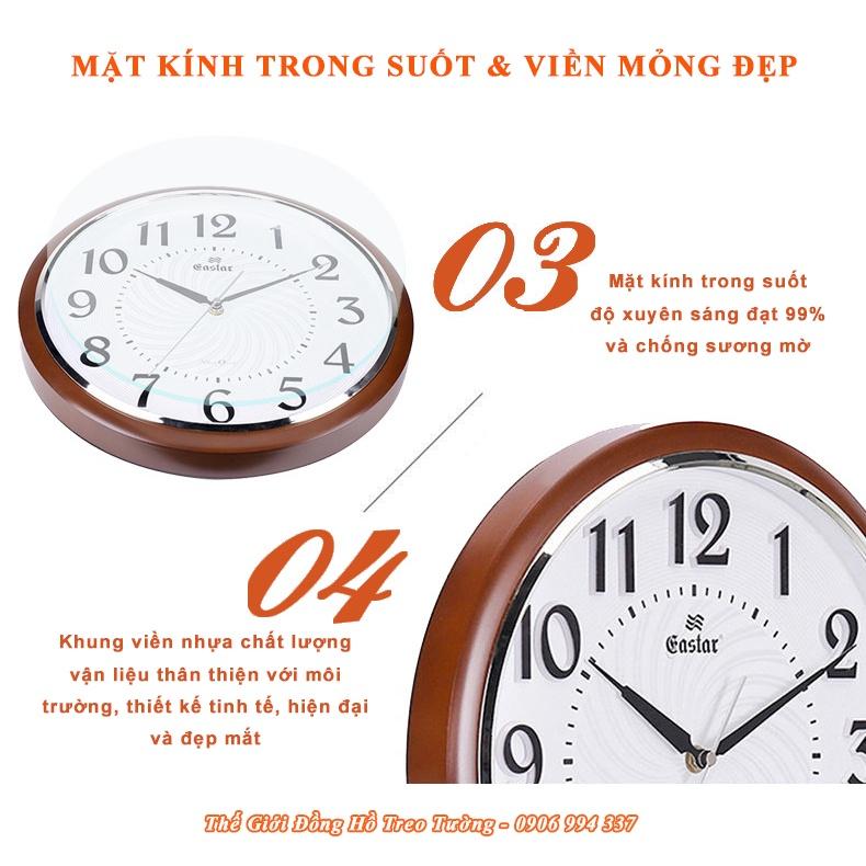 Đồng Hồ Treo Tường KIM TRÔI EASTAR Chữ In Nổi 3D Có NHẠC GÕ Báo giờ - Tặng 3 Pin Maxell - Bảo Hành 1 Năm