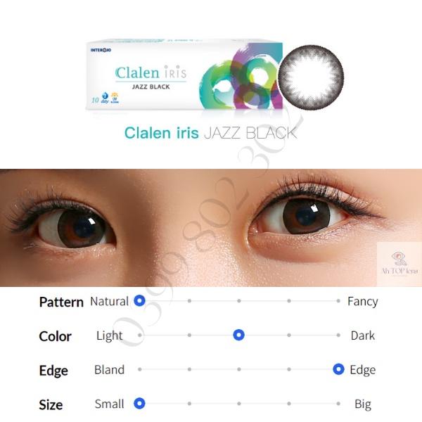 Kính áp tròng 1 ngày Hàn Quốc Clalen Iris màu đen tự nhiên Jazz Black có đến 10 độ