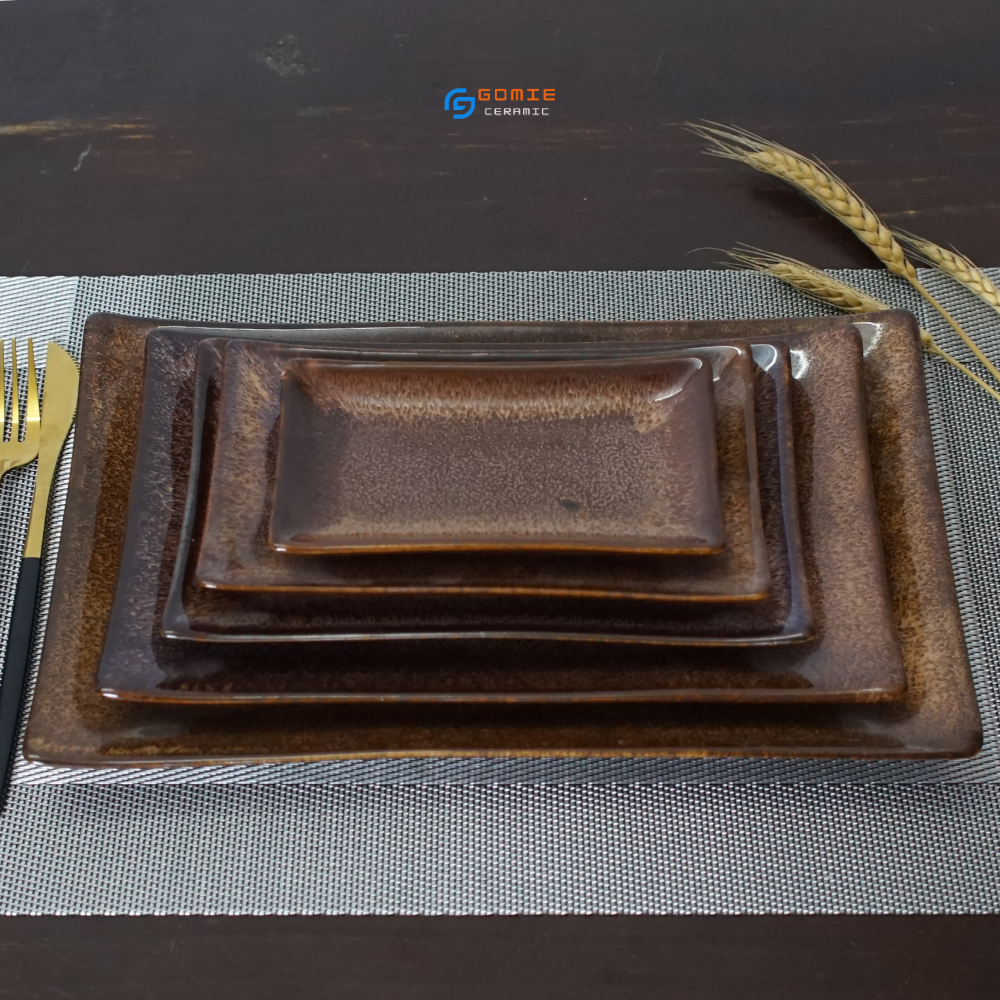 Khay chữ nhật chuyên dùng cho nhà hàng - men gấm nâu tuyết hỏa biến đẳng cấp ,sang trọng,sản phẩm by Gomie Ceramic