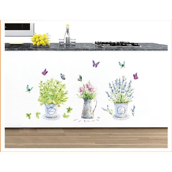 Decal trang trí tường 3 Chậu Hoa lớn Vintage