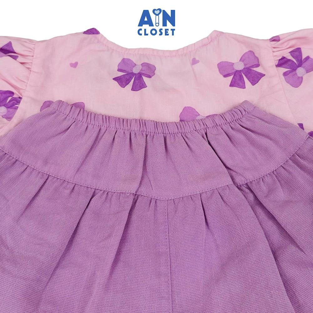 Bộ quần áo Ngắn bé gái hoạ tiết Nơ Tím Cotton - AICDBGLGAHFS - AIN Closet