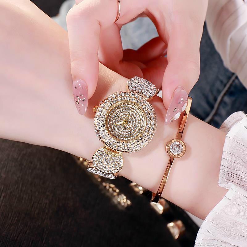 Đồng hồ thời trang nữ Lb1 mặt tròn đính đá cực đẹp gce14