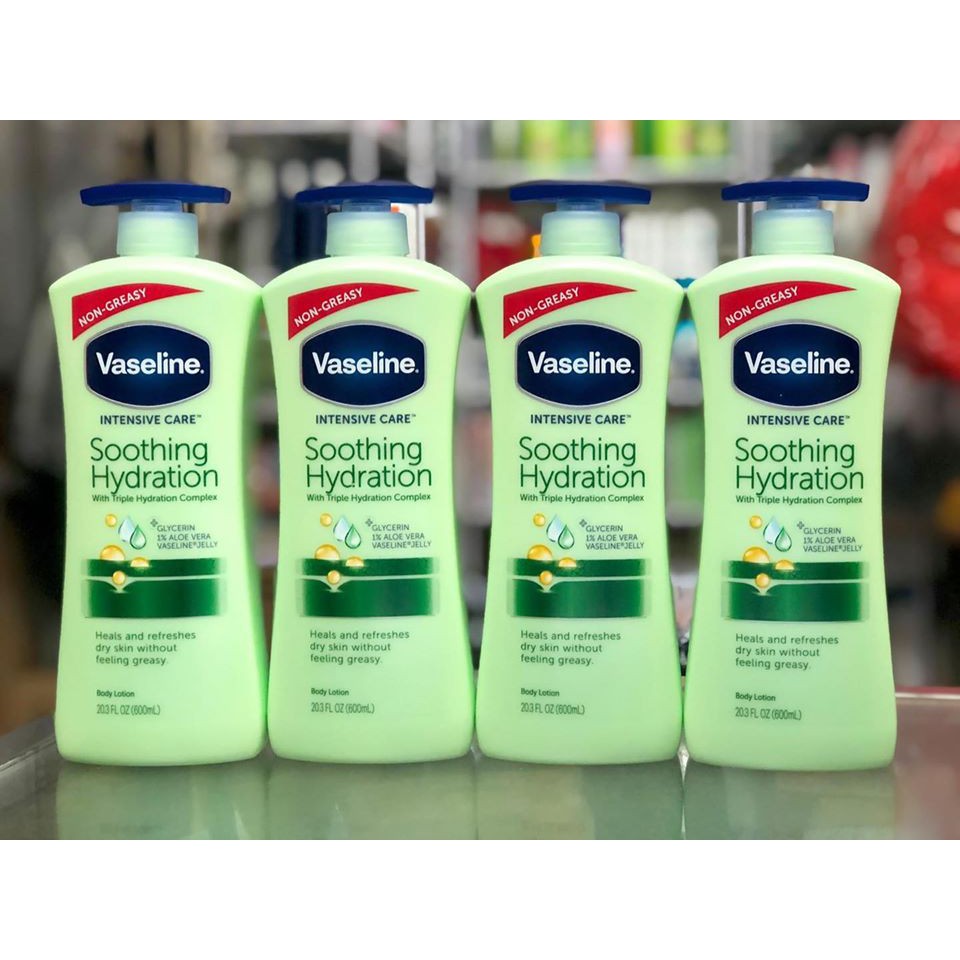 Sữa Dưỡng Thể Vaseline Intensive Care Soothing Hydration Aloe Vera 600ml-giao vòi ngẫu nhiên-màu xanh lá