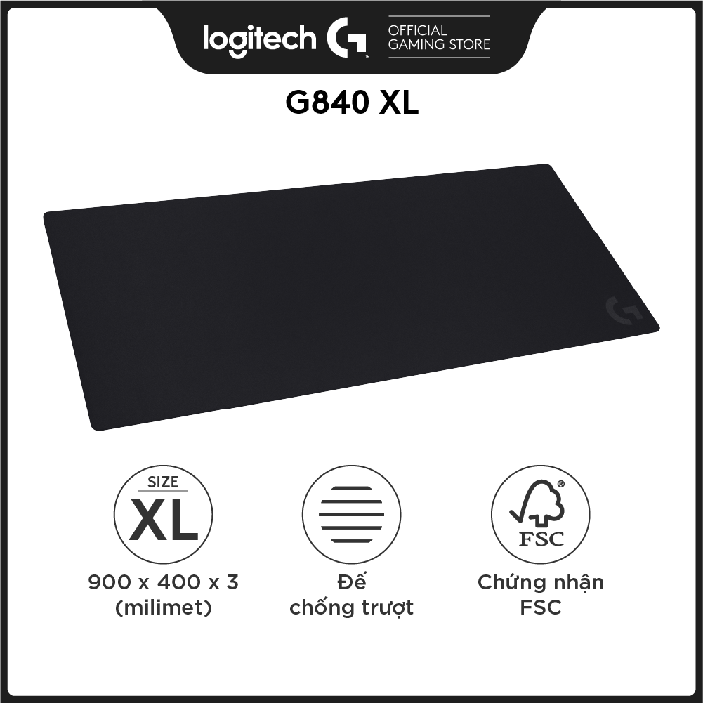 Bàn di chuột game Logitech G840 (Size XL) tấm lót chuột chơi game bằng vải, tối ưu cho chơi game, ma sát, chống trượt kích thước 900 x 400 x 3 mm (dài x rộng x dày), cho Mac và PC - Hàng Chính Hãng