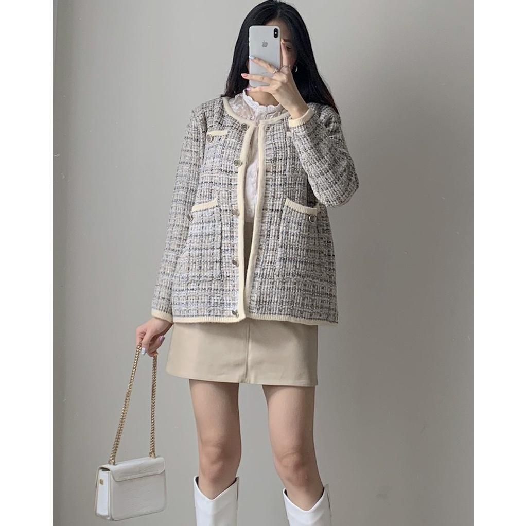 Áo khoác dạ TWEED xám trắng tiểu thư ulzzang - Made by Fiin