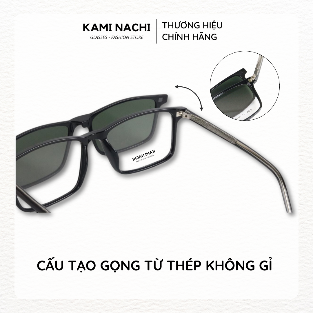 Gọng kính Clip On phiên bản vuông size M đa năng, cắt được cận KAMI NACHI T8188