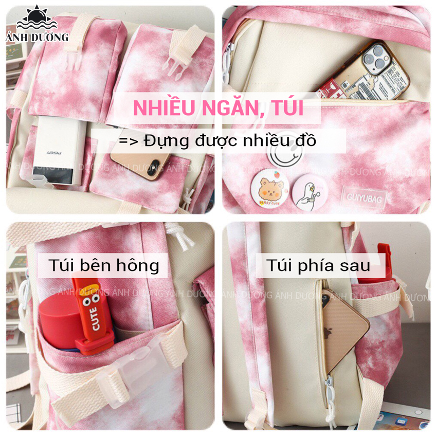 Set 5 món balo nữ đi học đi chơi thời trang hàn quốc Ánh Dương Clothing TB28 màu lem cho học sinh sinh viên chống thấm nước tặng kèm phụ kiện trang trí dễ thương
