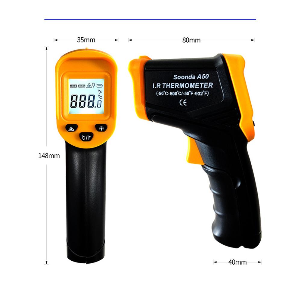 "-50℃~500℃ Handheld Infrared Temperature Meter LCD Display with Backlight Non-contact Temperature Meter ℃/℉ Units Switching Home Household Cooking Oven Temperature Meter