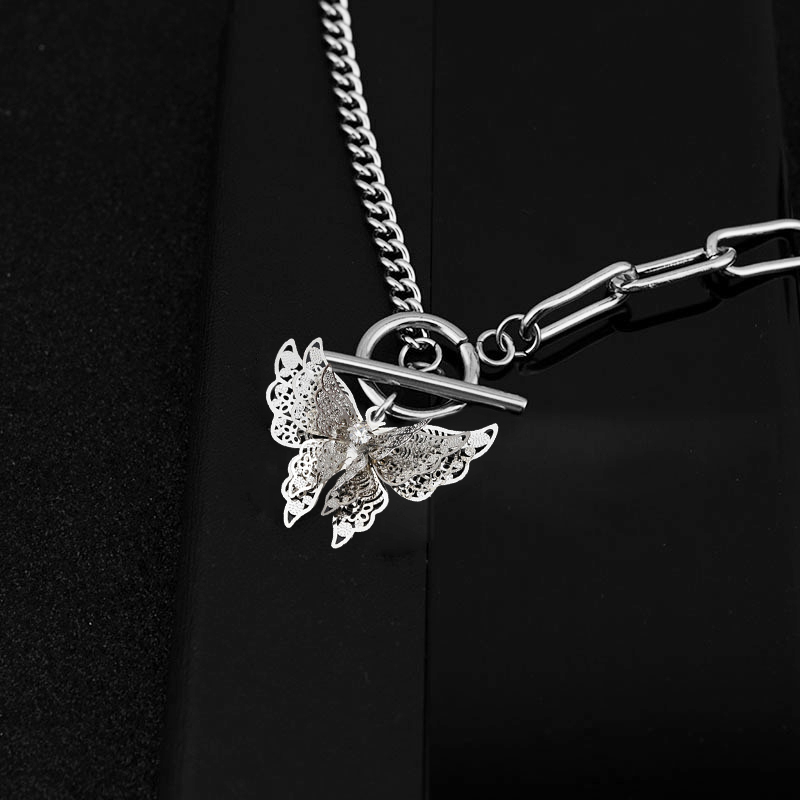 Vòng cổ cánh bướm bằng thép không gỉ chuỗi bất đối xứng mix and match khoá OT