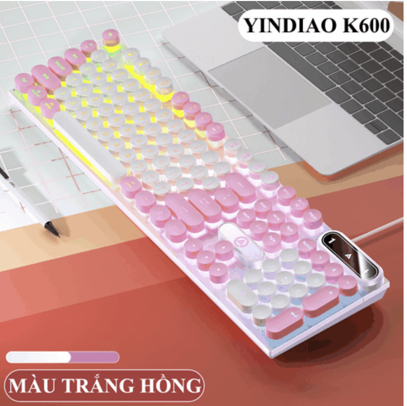 Bàn phím YINDIAO K600 giả cơ nút tròn nhiều màu sắc và có đèn led xuyên phím chuyên game