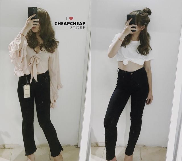QUẦN JEANS ĐEN ống loe-skinny hình thật