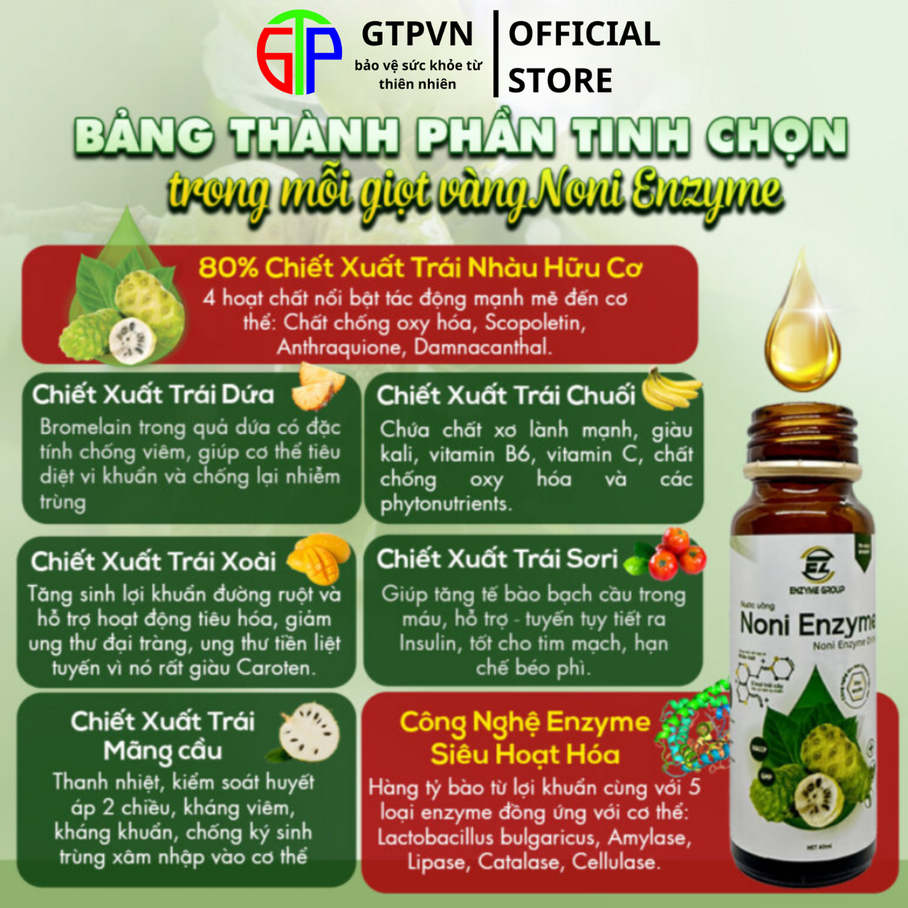 Nước uống Noni Enzyme - cải thiện hệ tiêu hóa, xương chắc khỏe, giảm cẳng thẳng - hộp 10 chai 60ml