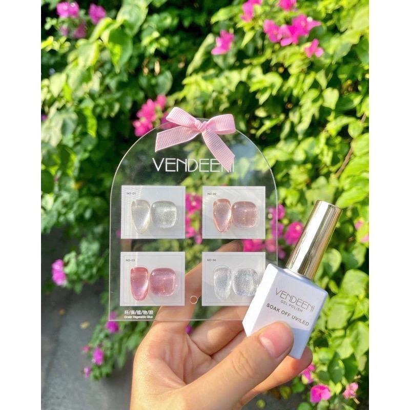 Set Sơn Mắt Mèo Ánh Trắng Kim Cương VENDEENI 4 Màu Siêu Sáng Sơn Gel thạch đỏ Đậm Mướt Tặng Kèm Bảng Màu Cao Cấp Nữ Women ombre