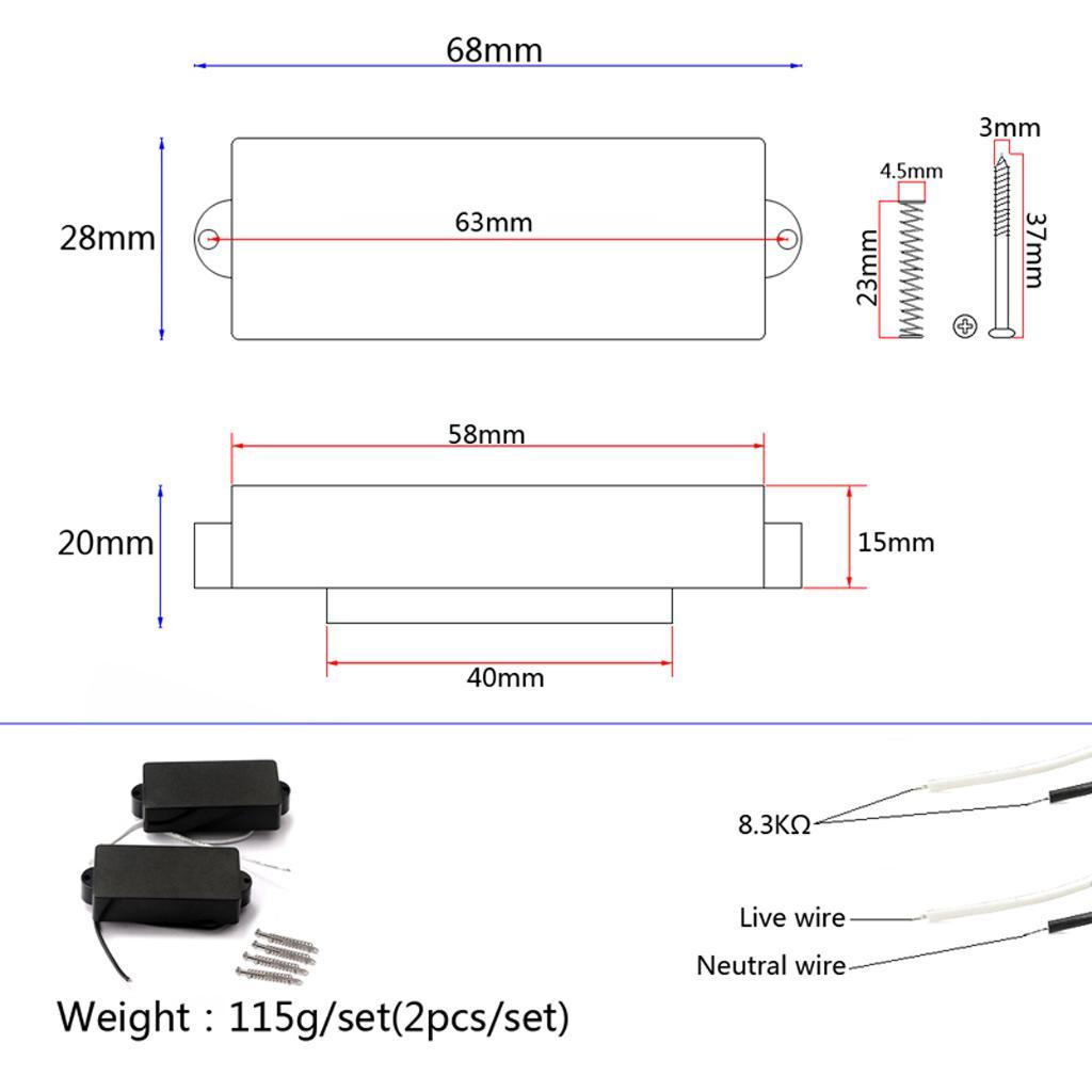 Sealed 4 String Precision  Guitar Neck Bridge Pickup Set, Black