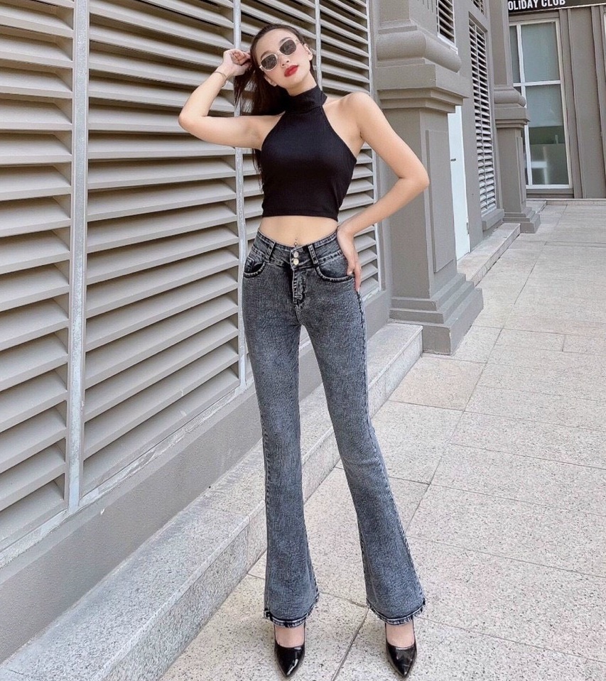 Quần Jean Nữ LƯng Cao Co Giãn 2 Nút Mau Xám Đẹp Store 257