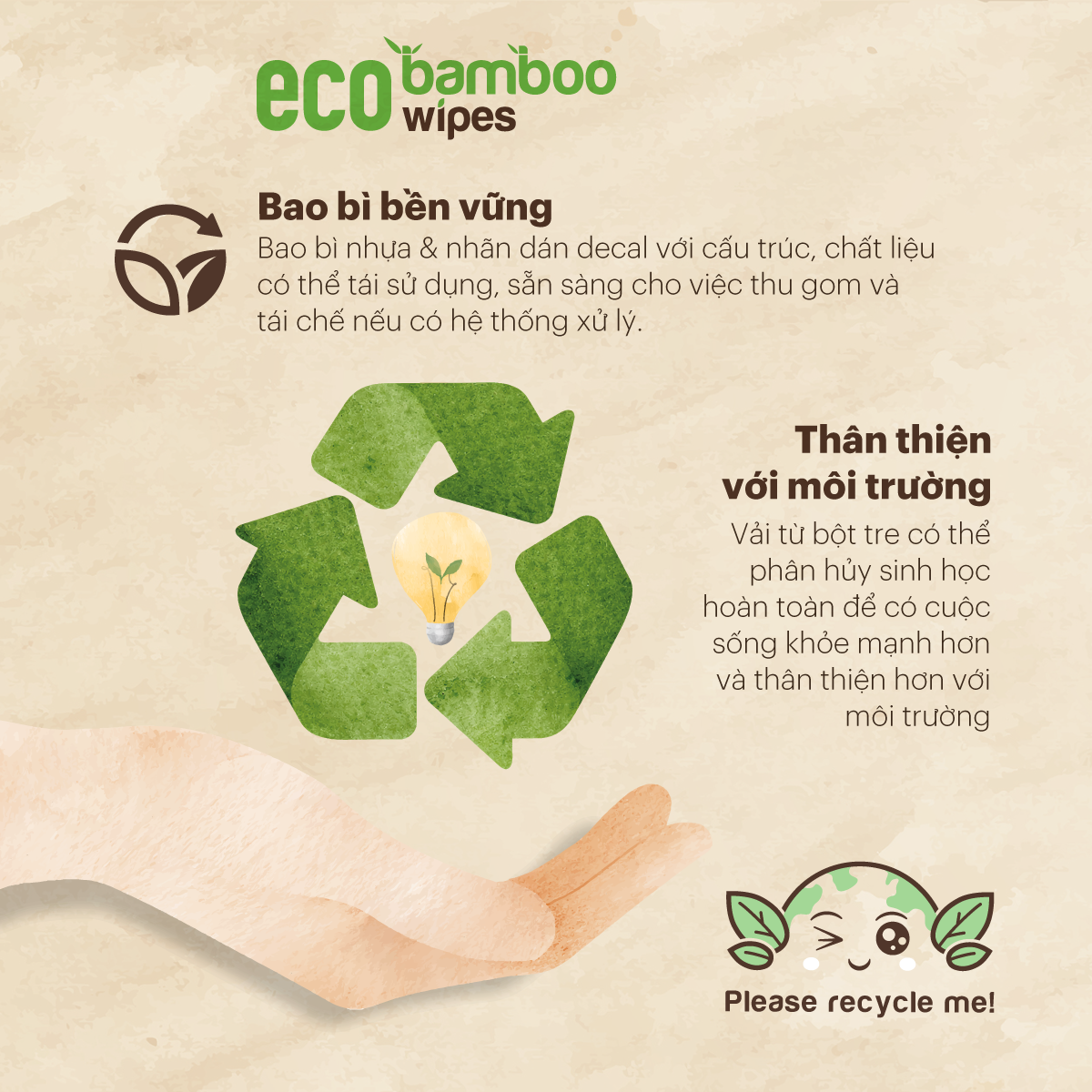 Thùng 90 khăn ướt cao cấp EcoWipes bamboo 20 tờ vải sợi tre sinh thái không mùi có thể phân hủy