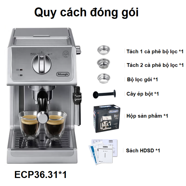 Máy Pha Cà Phê Espresso Delonghi ECP36.31 1100W (15bar) - Hàng Nhập Khẩu