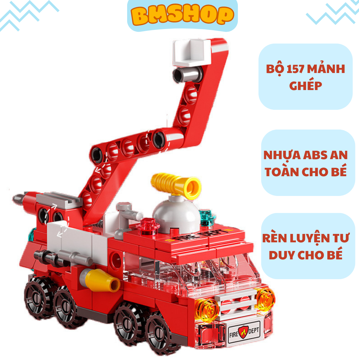 Lắp ráp, xếp hình xe cứu hỏa, bộ xếp hình cảnh sát nhựa ABS an toàn cho bé