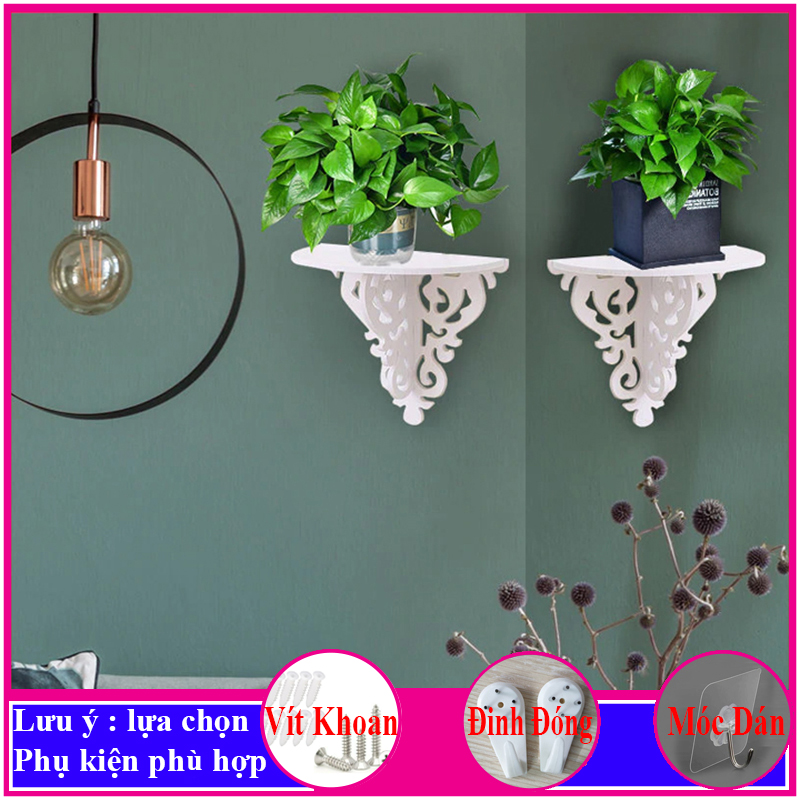 Kệ treo tường trang trí không cần khoan, chất liệu gỗ nhựa pvc cao cấp, màu trắng tinh, đặt bình hoa, siêu cute, siêu dễ thương - C19