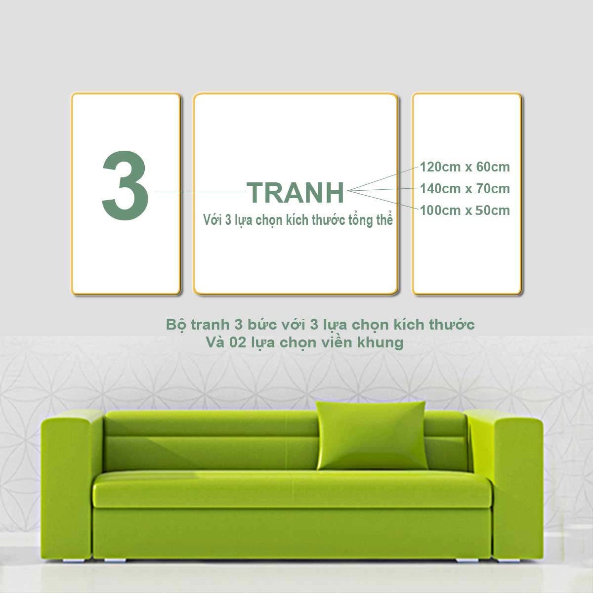 Bộ tranh gương 3 bức. Chất liệu bề mặt gồm 2 lựa chọn PVC hoặc mica trong suốt, 2 lựa chọn viền khung ms: 23114771L4