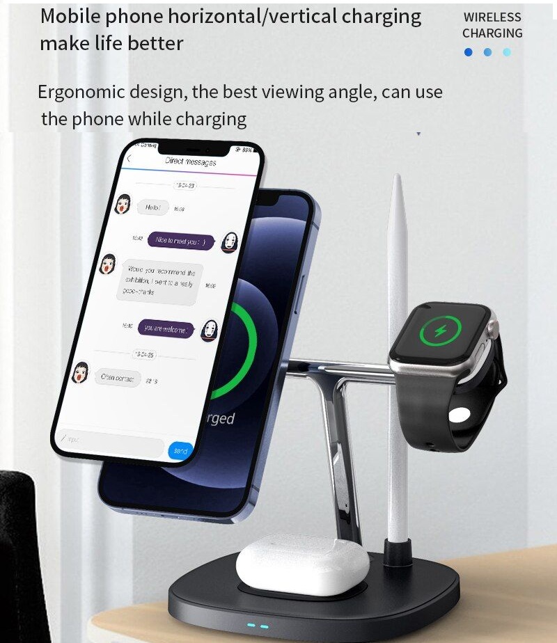 Đế sạc không dây sạc nhanh 15W 4 in 1 hỗ trợ sạc dành cho tai nghe / iWatch / Pencil / iPhone hiệu WIWU Power Air Wireless Charger M8 - hàng nhập khẩu