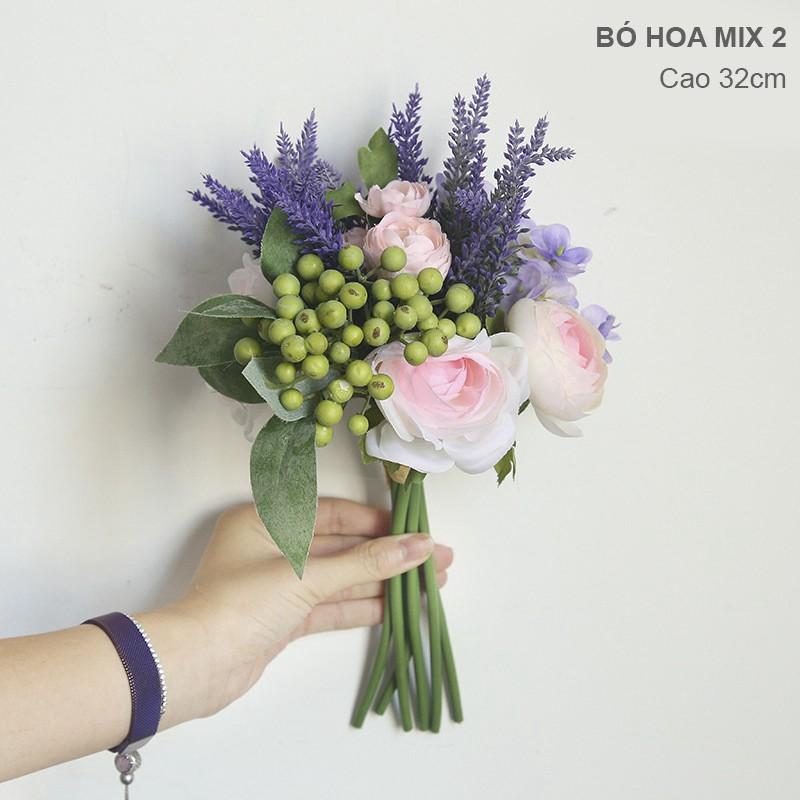 BÓ HOA LỤA MIX SẴN, sang trọng, độc lạ, hoa lụa cao cấp 08