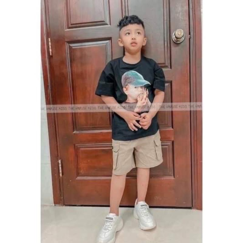 Quần Đùi Bé Trai Quần Short Trẻ Em Cao Cấp THE HOUSE KIDS Cao Cấp Nâu Khuy Đen