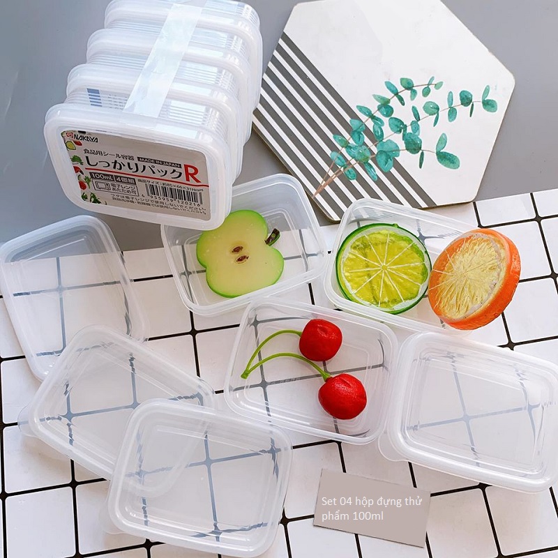 Combo 2 sản phẩm set 04 hộp chia thức 100ml và 70ml, không sản sinh ra các hoạt chất gây hại trong quá trình sử dụng - nội địa Nhật Bản