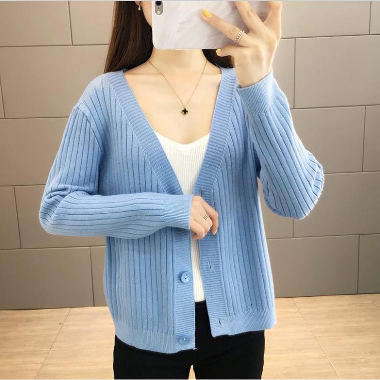 Áo len Cardigan nữ cổ V tay dài, áo len thu đông nhiều màu, áo len nữ dáng ngắn mẫu mới