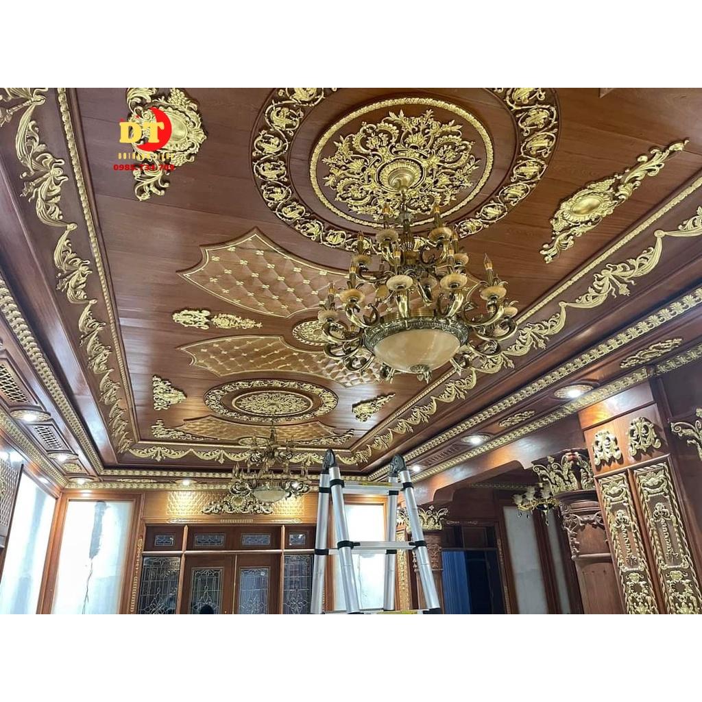 Đèn chùm đồng 18 tay phòng khách trần gỗ cao cấp phong cách cổ điển DQM