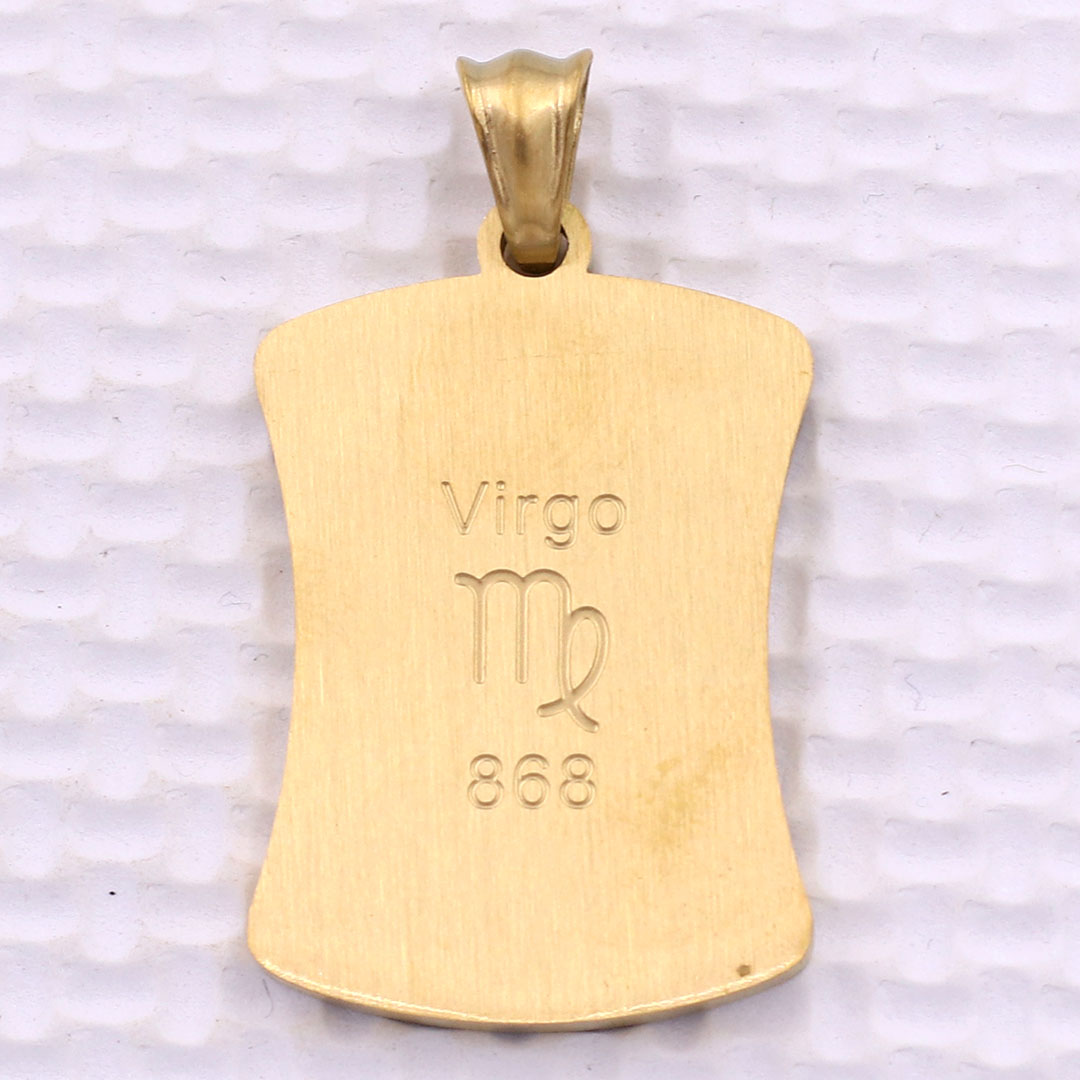 Mặt dây chuyền cung Xử Nữ - Virgo inox rắn vàng kèm vòng cổ dây dù đen, Cung hoàng đạo