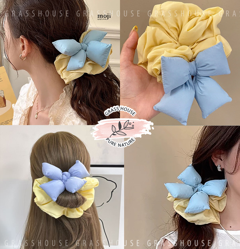 Buộc tóc scrunchies Puffy bow nơ phối màu nơ nhồi bông cotton bản lớn quá khổ