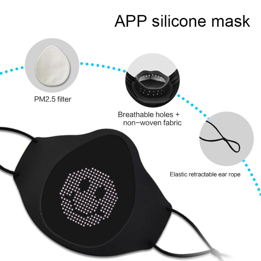 Soft Comfortable Silicone LED Face Mask DIY Programmable Message Display Mask for Halloween Cosplay