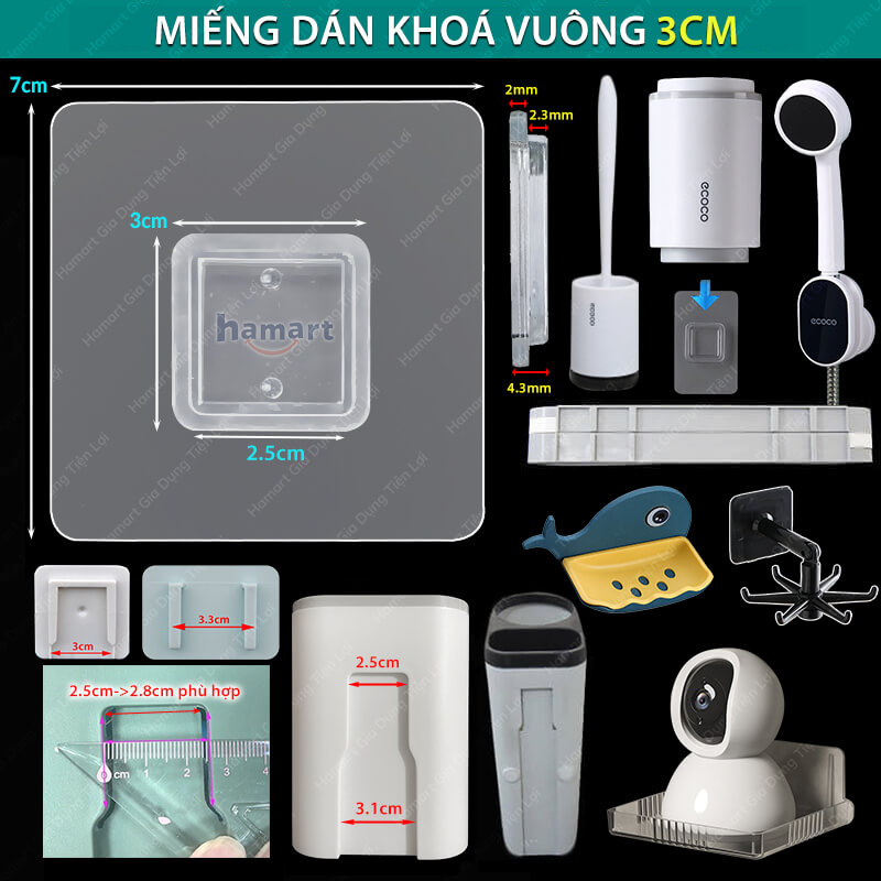 Miếng Dán Móc Vuông Thay Thế Treo Kệ Góc Tường Bộ Nhả Kem Đựng Bàn Chải Đánh Răng Phòng Tắm Dính Siêu Chắc