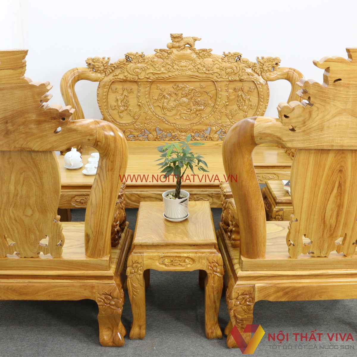 Bộ Bàn Ghế Sa Lông Gỗ Gõ Đỏ Tay 12 Chạm Nghê 6 Món Cao Cấp Giá Tốt