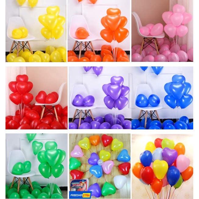 Hình ảnh Bộ 100 bong bóng trái tim hàng Thái Lan loại 1 màu và nhiều màu loại 6 inch