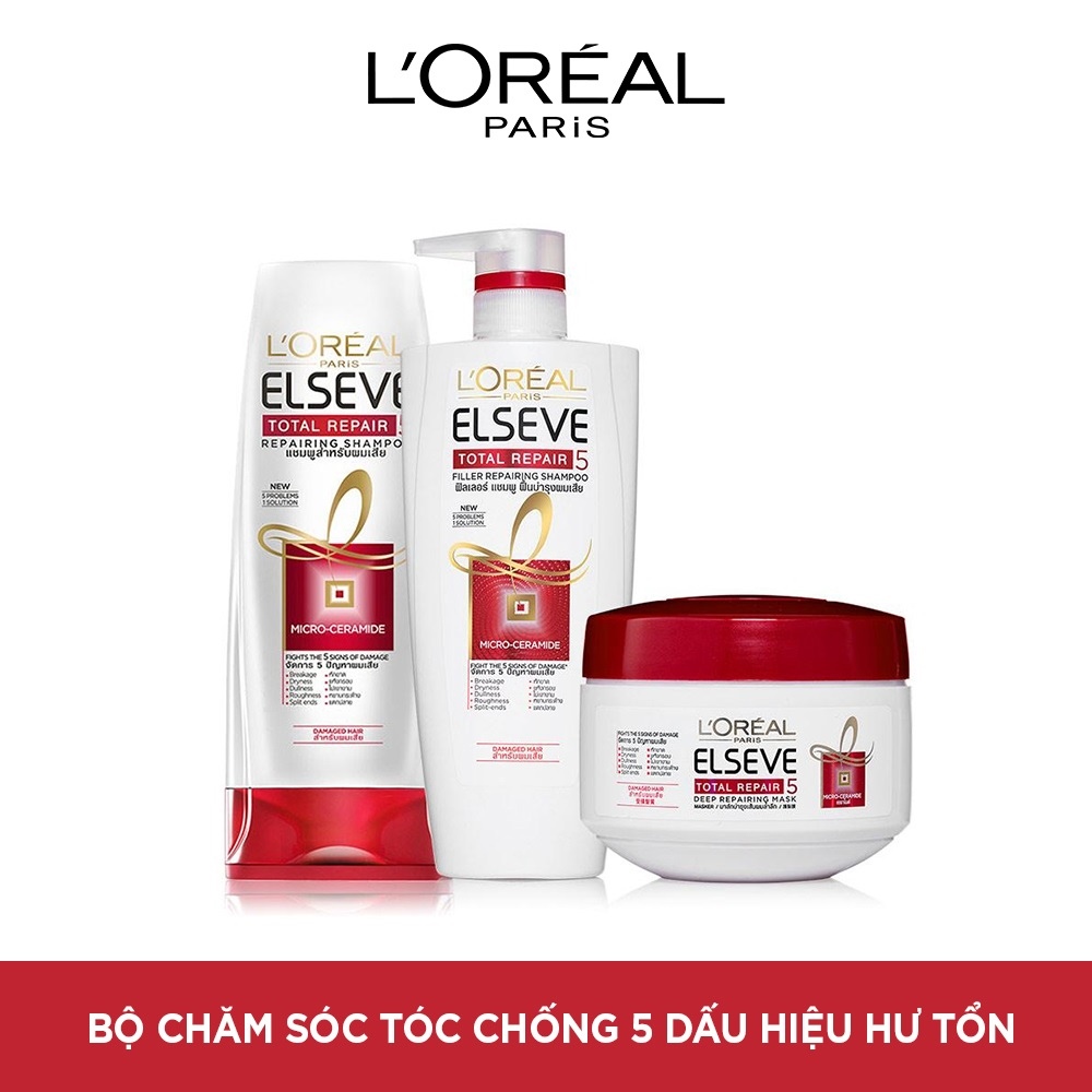 Bộ sản phẩm chăm sóc tóc chống 5 dấu hiệu hư tổn 3 bước L'Oreal Paris Total Repair 5