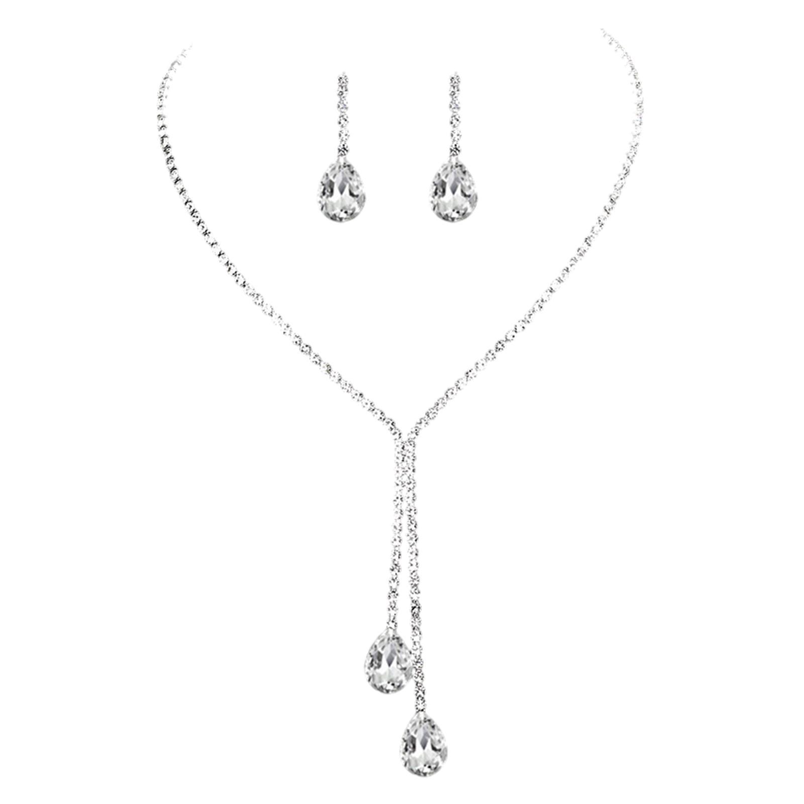 Wedding Jewelry Set  Long Necklace Teardrop for Engagement Prom Bridal