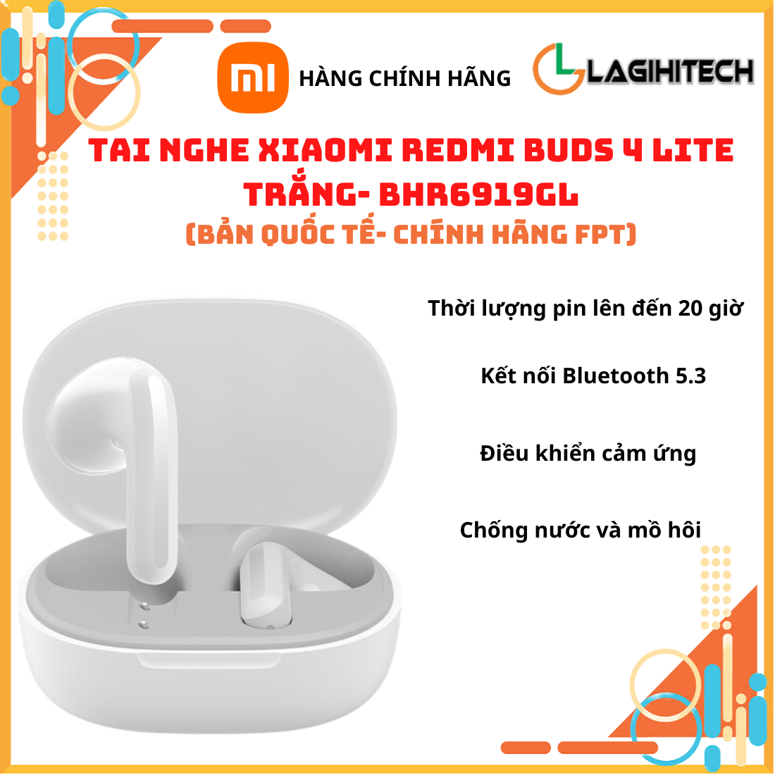 Tai nghe Xiaomi Redmi Buds 4 Lite Đen / Trắng Bản Quốc Tế - Hàng Chính hãng FPT