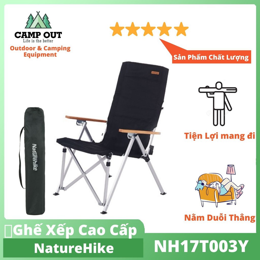 Ghế cắm trại Naturehike lưng tựa 3 chế độ ngã chắc chắn NH17T003Y du lịch dã ngoại gấp gọn vải thoáng khí A031