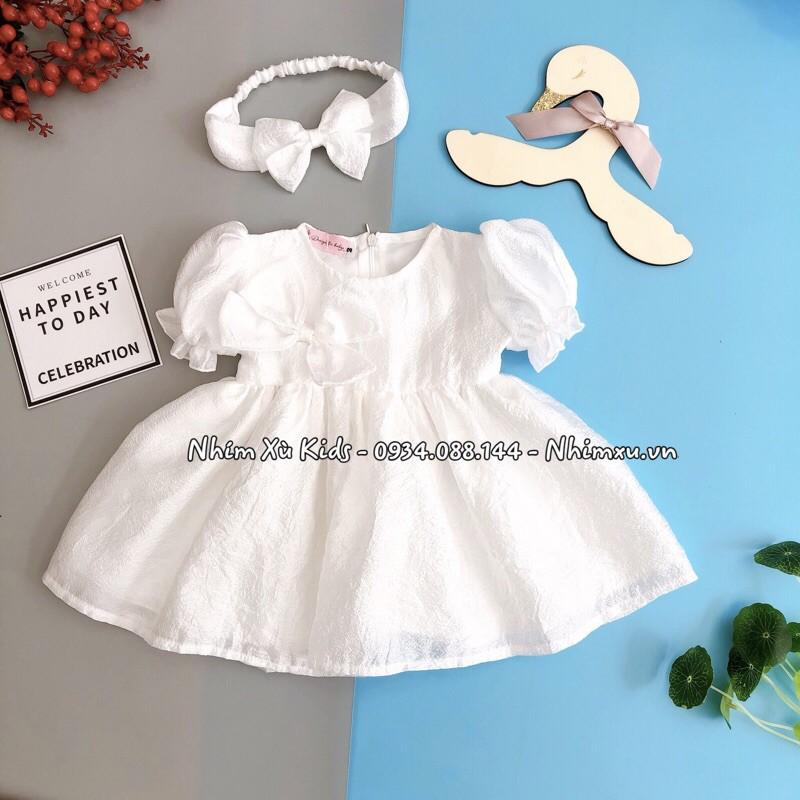 ￼[4-28kg] Váy Trắng Công Chúa Ren Cài NHÍM XÙ KIDS Cho Bé Gái 1 Tuổi Đến 8 Tuổi V080