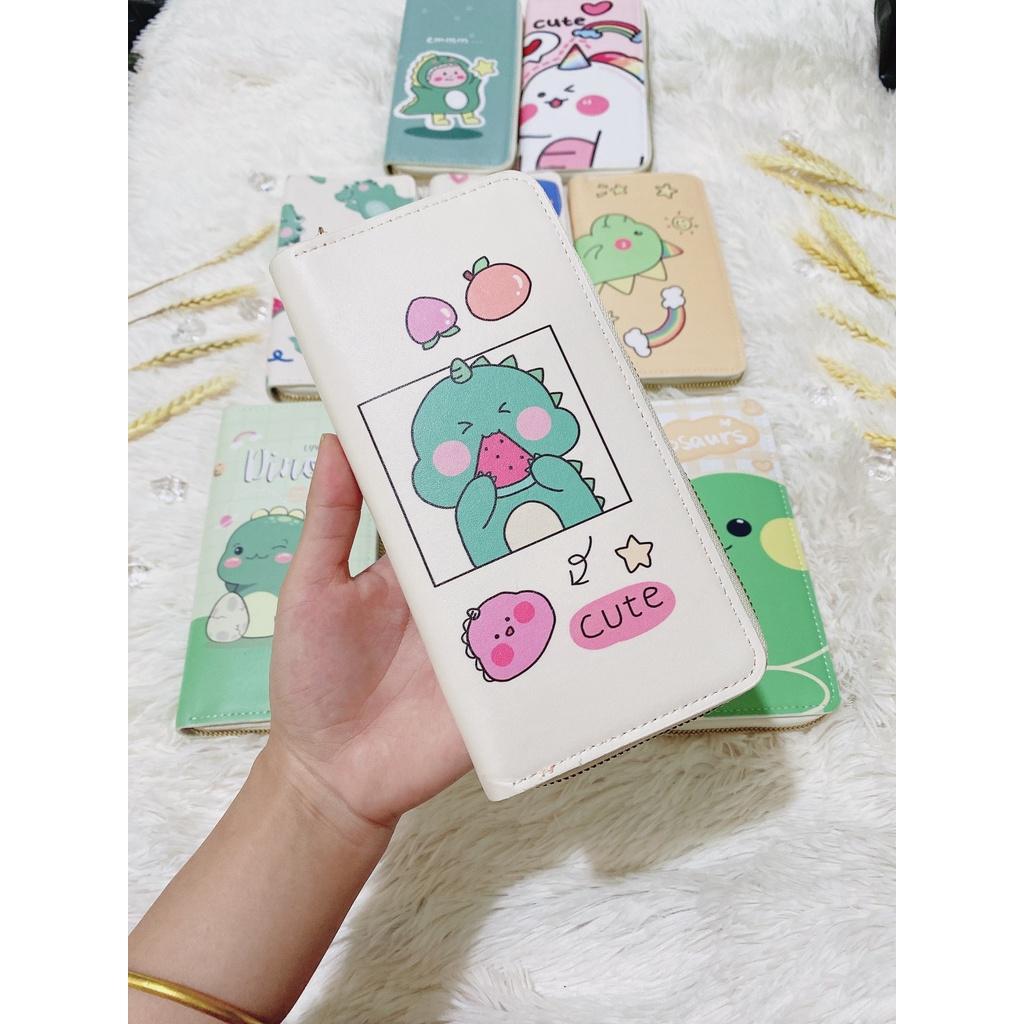 Bóp Ví Cầm Tay Ví Dài Khóa Kéo Nữ Nhiều ngăn Hình Khủng Long Siêu Cute Cho Bạn Gái
