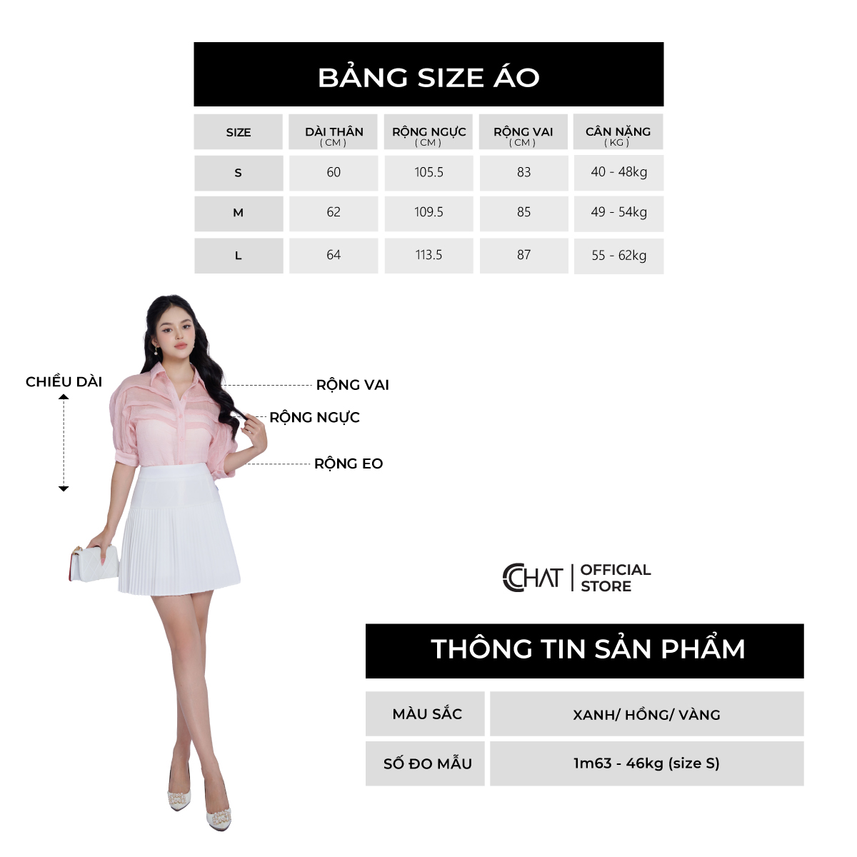 Áo Sơ Mi Nữ Kiểu Xếp Ly Ngực Dáng Suông Chất Voan Cao Cấp 93FNV2001ST