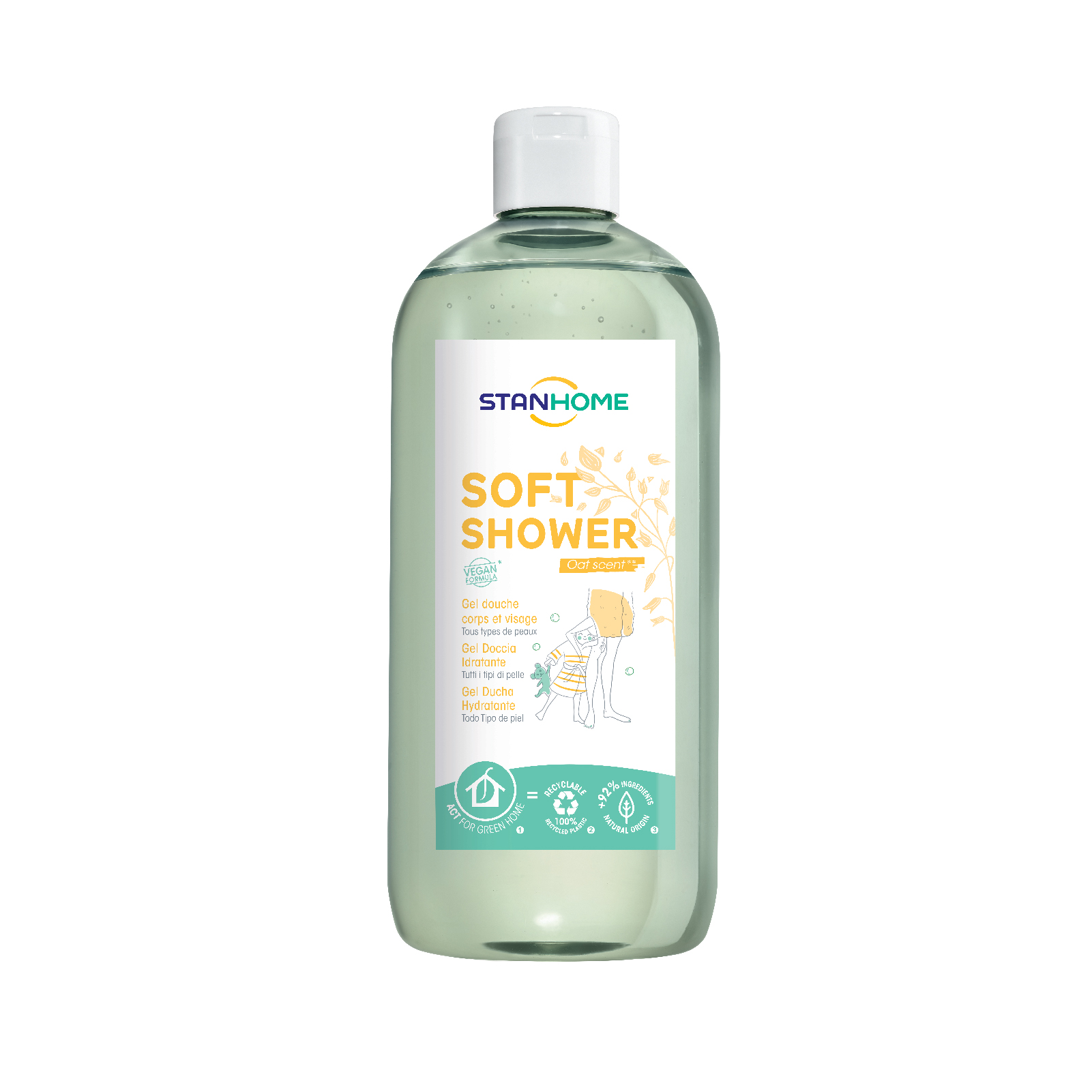 Sữa tắm, rửa mặt không xà phòng hương yến mạch Stanhome Soft Shower Oat 740ML/chai