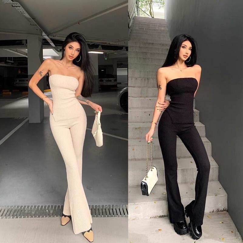 Set áo ống cúp ngực và quần thun len nổi kylie