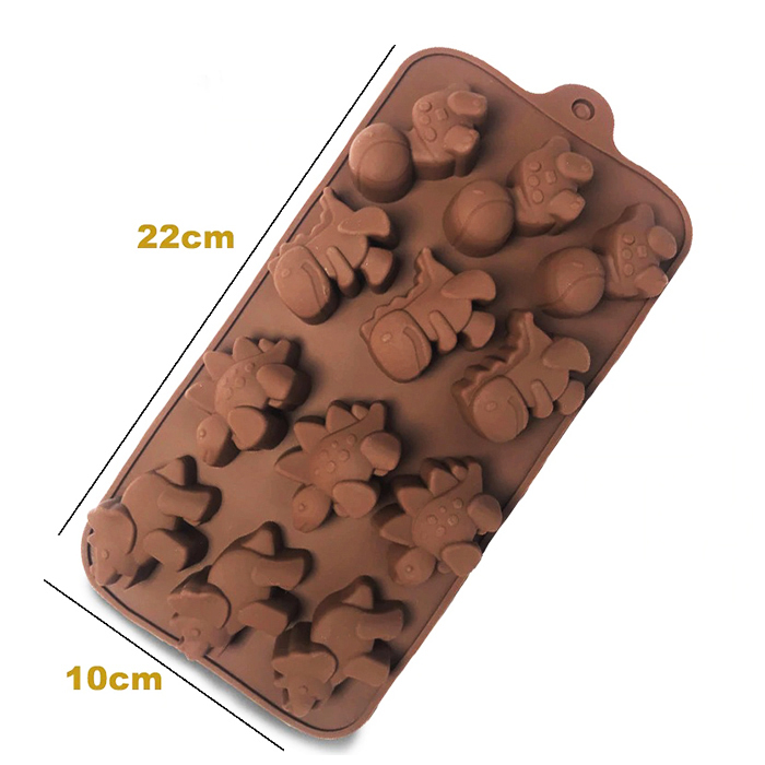Khuôn silicon làm thạch rau câu, socola 12 chú khủng long