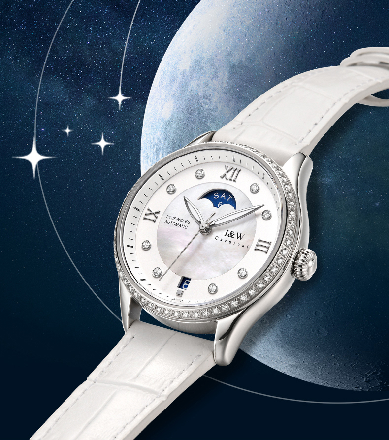 Đồng hồ nữ chính hãng I&amp;W CARNIVAL IW582G-1 Kính sapphire ,chống xước ,Chống nước 30m ,Bảo hành 24 tháng,Máy cơ (Automatic),dây da cao cấp, thiết kế đơn giản dễ đeo