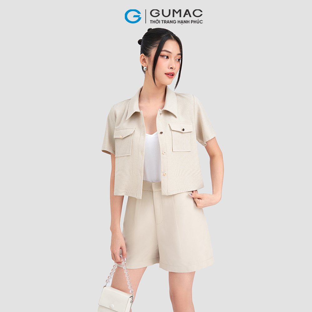 Set lẻ Áo cổ bẻ túi diễu GUMAC AD03009 - Chân váy A túi diễu GUMAC VD03010