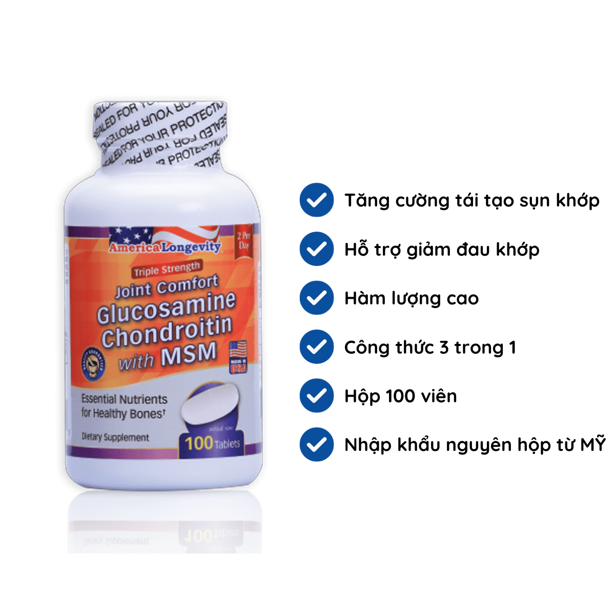 Hình ảnh Viên Uống Glucosamine Chondroitin With Msm Giúp Giảm Đau Do Viêm Xương Khớp Hộp 100 Viên